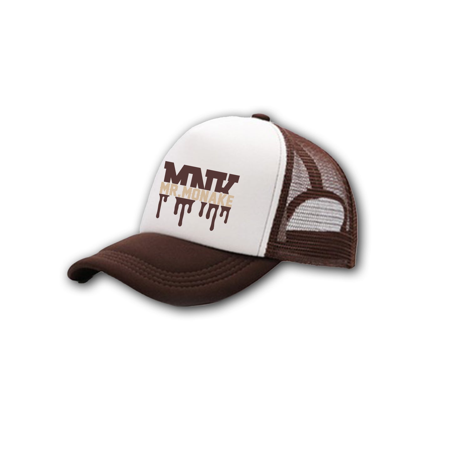 Mod.2.0.2. Gorra MNK Chorretes marron y blanco.